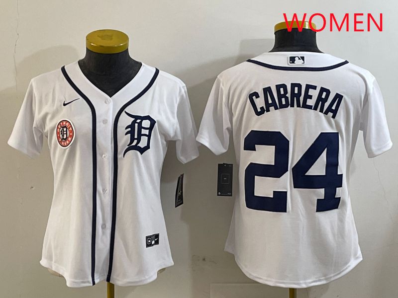 Women Detroit Tigers #24 Cabrera White Game 2025 Nike MLB Jersey style 3